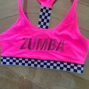 Zumba Fitness Neon Pink Racerback Swim/Sports Top with Checkerband